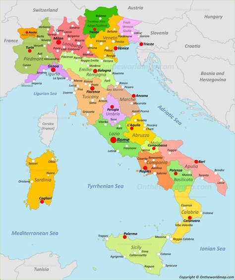 map of italy and cities|Map of Italy, with places and regions of Italy.